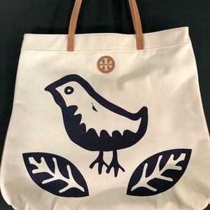 Tory Burch canvas tote with leather trim